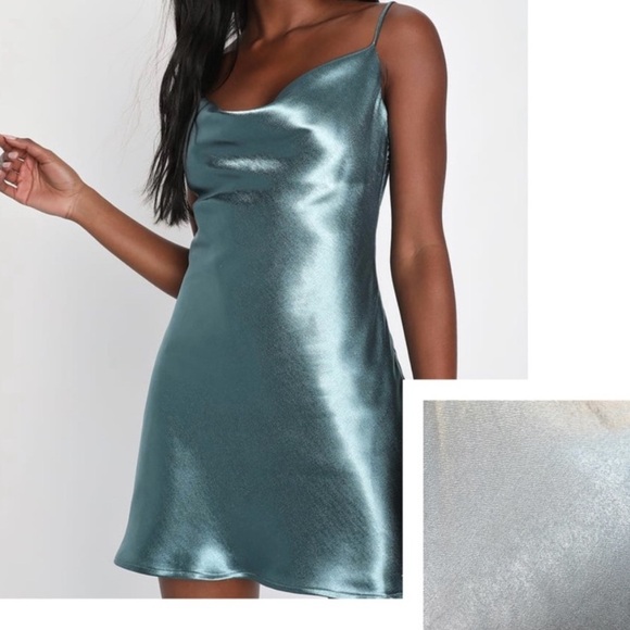 Lanston Dresses & Skirts - Revolve Lanston Blue XS Cowl Neck Slip Dress NWT
